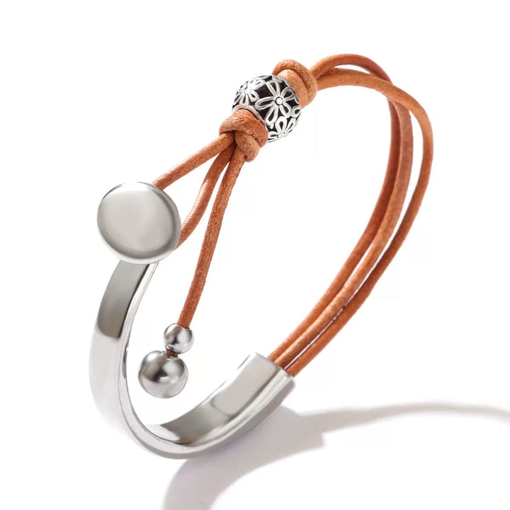 BEATRICE | DISC CHARM LEATHER CUFF BRACELET