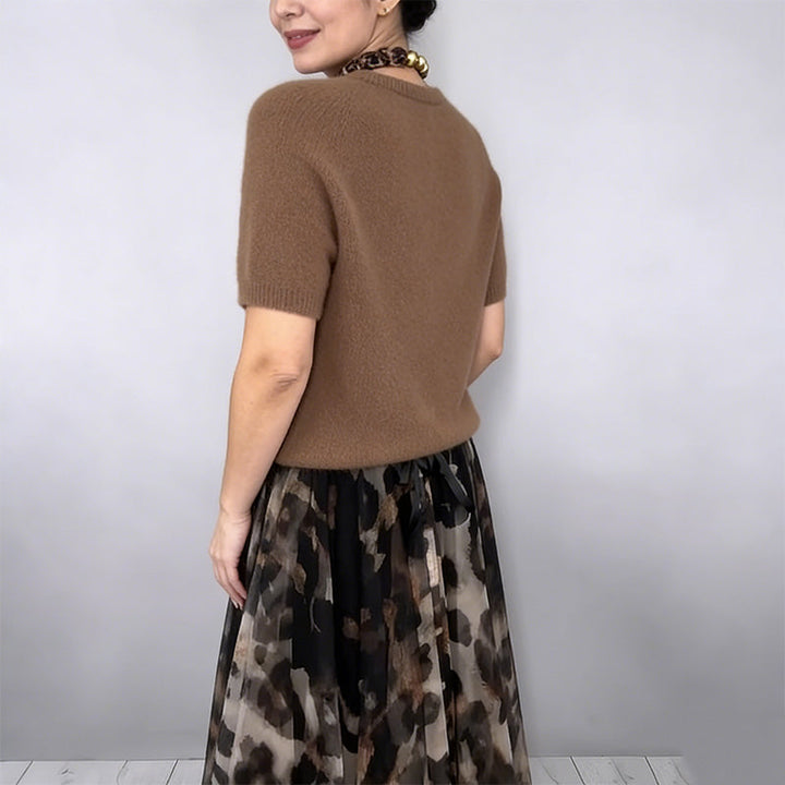 VELESSA | LEOPARD FLOWY SKIRT AND SWEATER SET