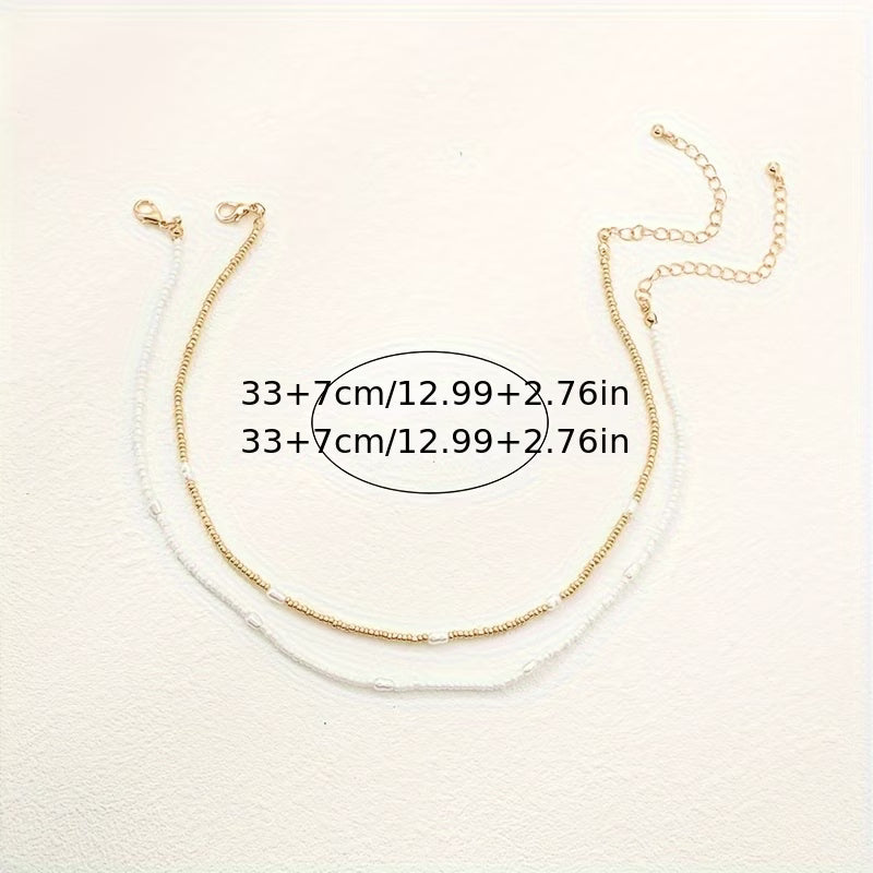 JOSIE | LAYERED GOLD &amp; PEARL BEADED NECKLACE SET