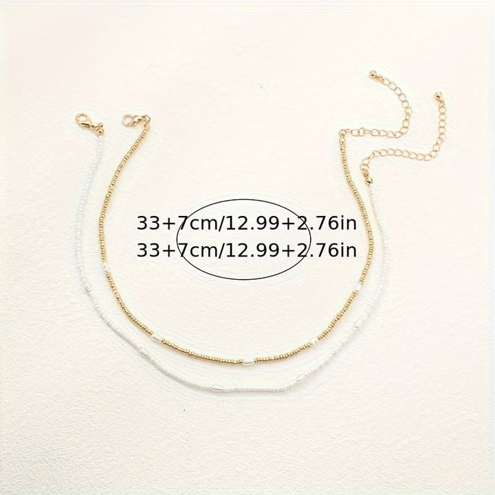 JOSIE | LAYERED GOLD &amp; PEARL BEADED NECKLACE SET