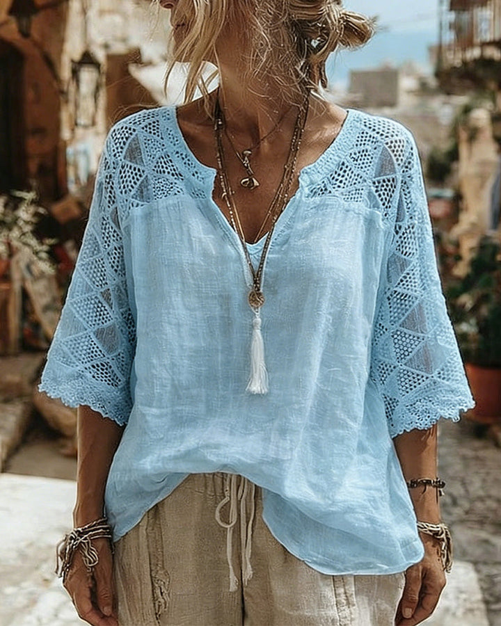 AVA | V-NECK LACE DETAIL BLOUSE