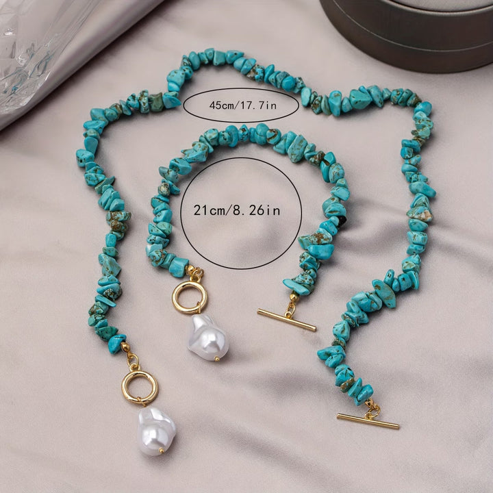 TURQUELLE | TURQUOISE &amp; PEARL NECKLACE BRACELET SET
