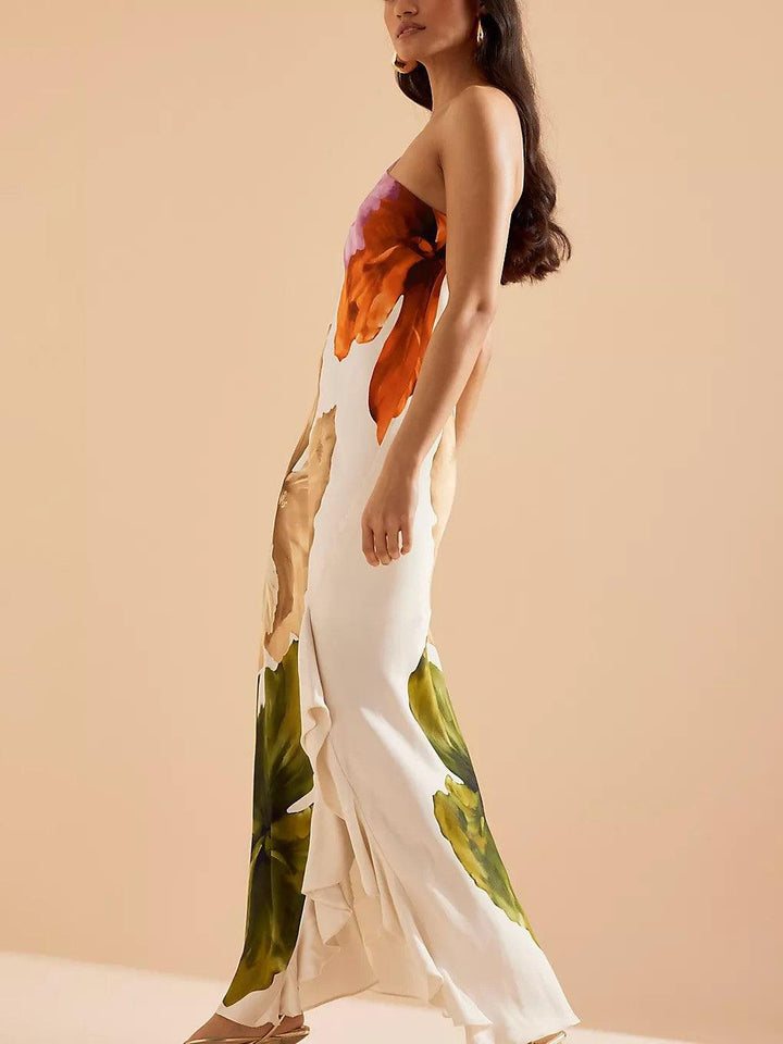 KIRA | RESORT VIBES ELEGANT FLORAL PRINT ONE-SHOULDER MAXI DRESS