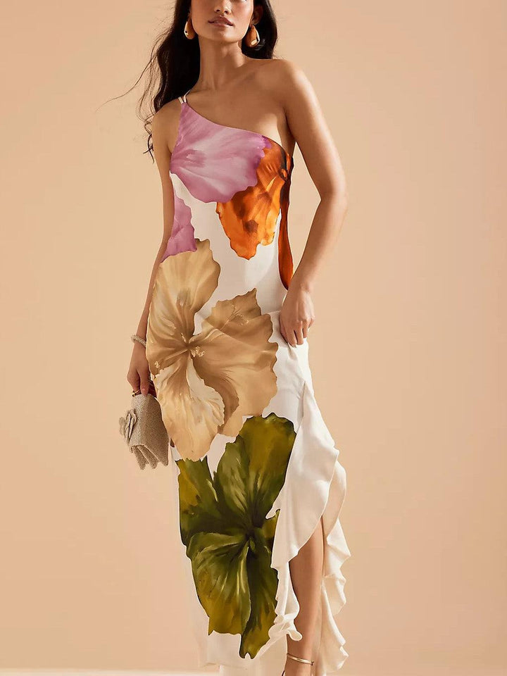 KIRA | RESORT VIBES ELEGANT FLORAL PRINT ONE-SHOULDER MAXI DRESS