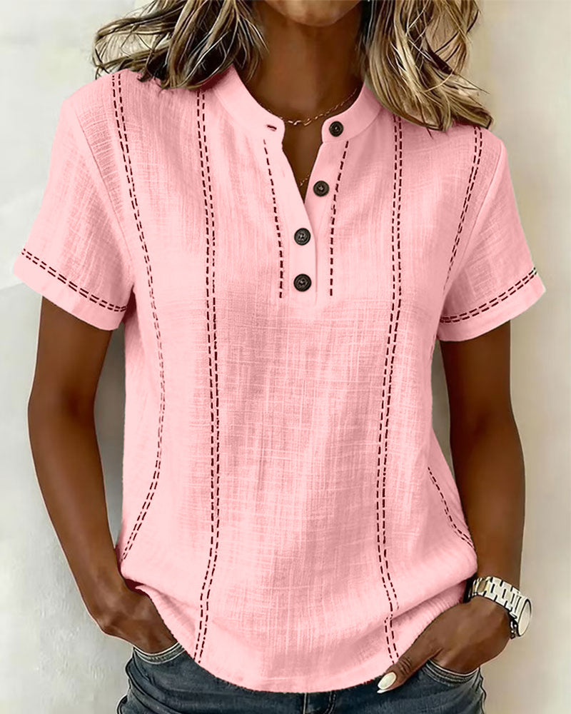 AUBREY | CASUAL BUTTON V-NECK T-SHIRT