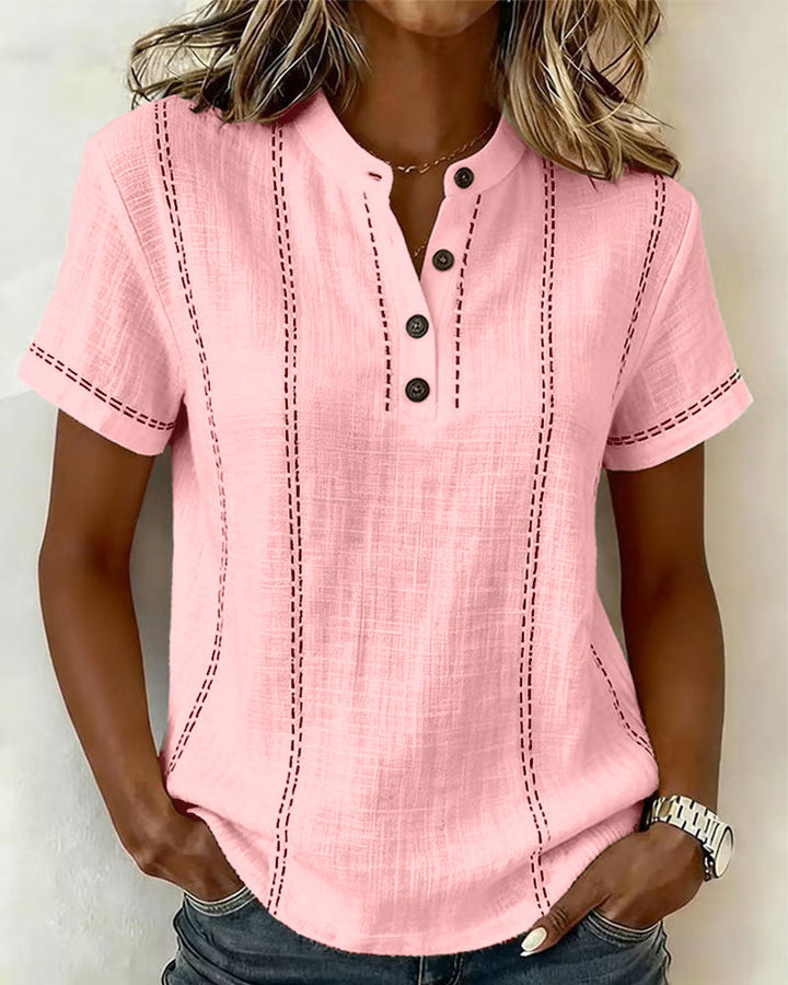 AUBREY | CASUAL BUTTON V-NECK T-SHIRT