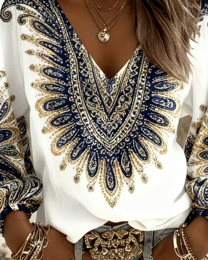ARIA | RETRO PRINT V-NECK TOP