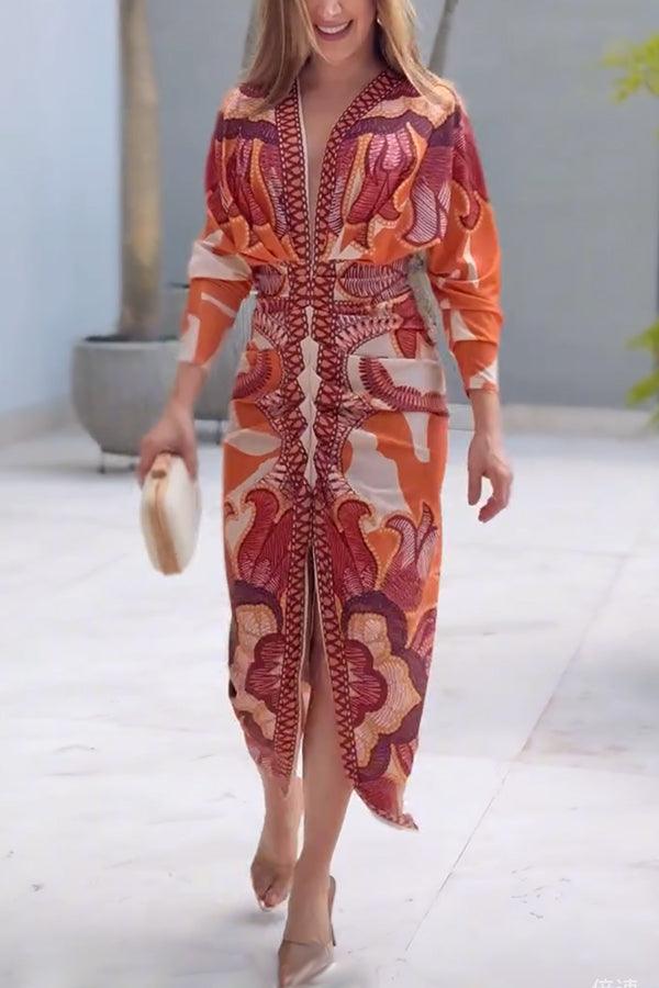 EVA | SUN ESCAPE UNIQUE PRINT DOLMAN MIDI DRESS