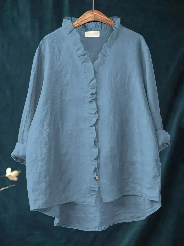 LILY | COTTON LINEN RUFFLED BLOUSE