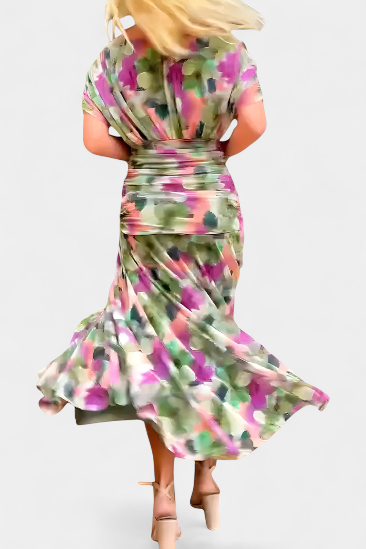SYLVIA | LONG FLORAL V-NECK DRESS