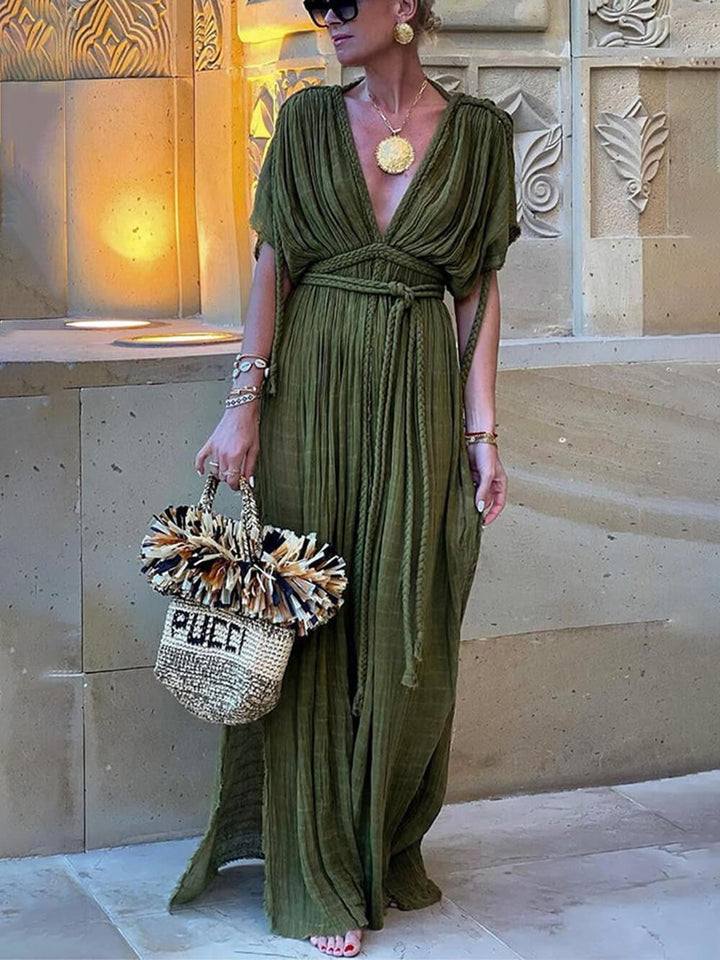 ELENA | KIMONO DRAPED BRAIDS COVER UP SLIT MAXI DRESS