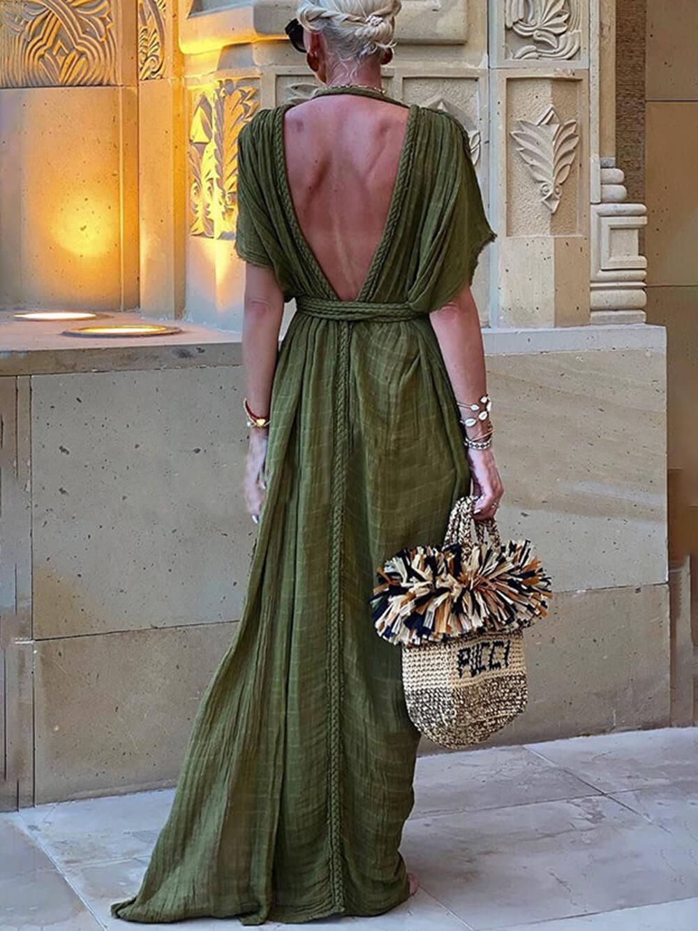 ELENA | KIMONO DRAPED BRAIDS COVER UP SLIT MAXI DRESS