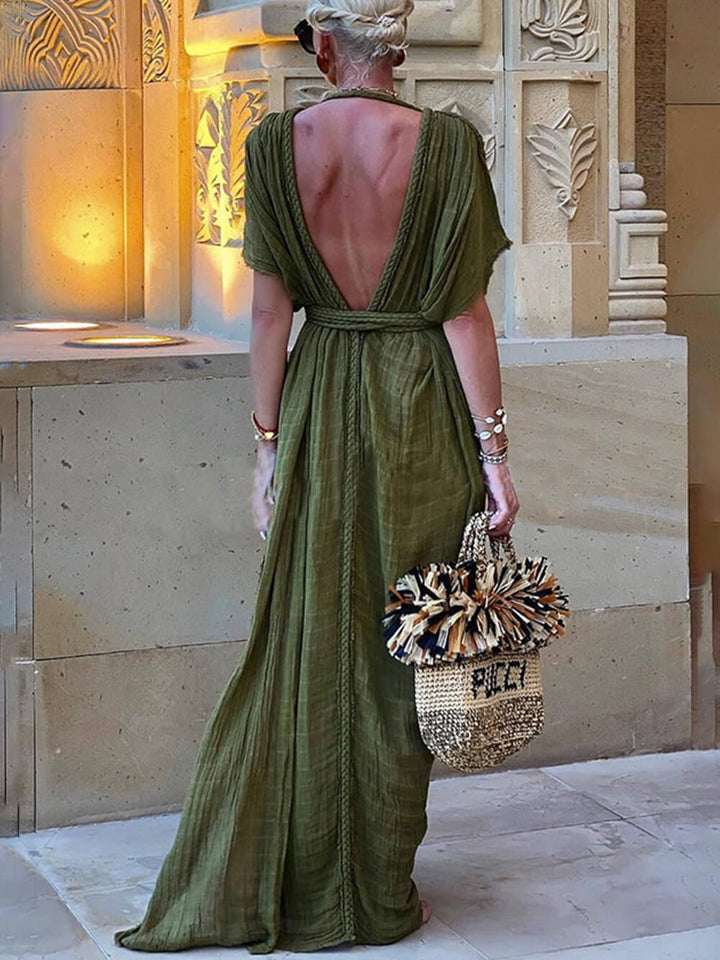 ELENA | KIMONO DRAPED BRAIDS COVER UP SLIT MAXI DRESS