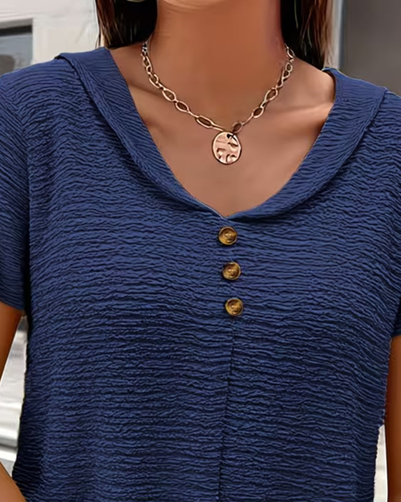 OLIVIA | PETER PAN COLLAR BUTTON T-SHIRT
