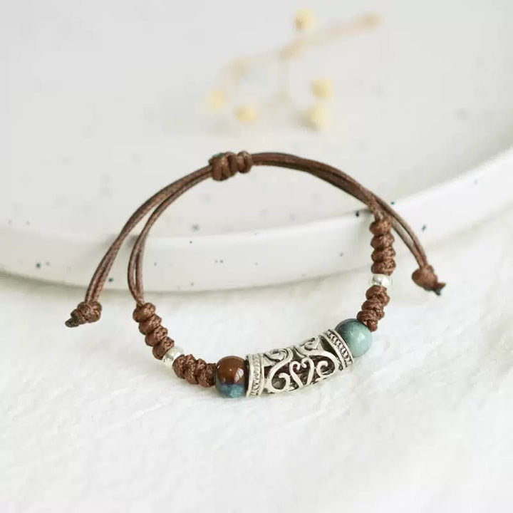EDITH | TEAL BEAD CORD BRACELET