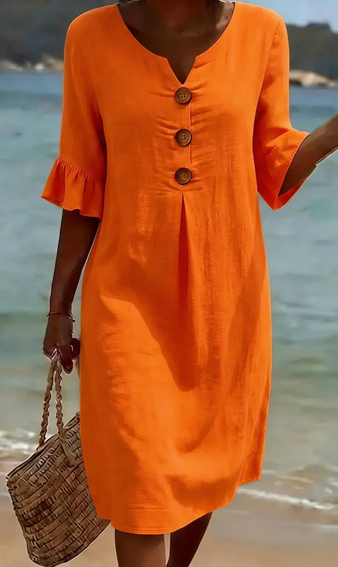 RADMILA | RUFFLE SLEEVE BUTTON DRESS
