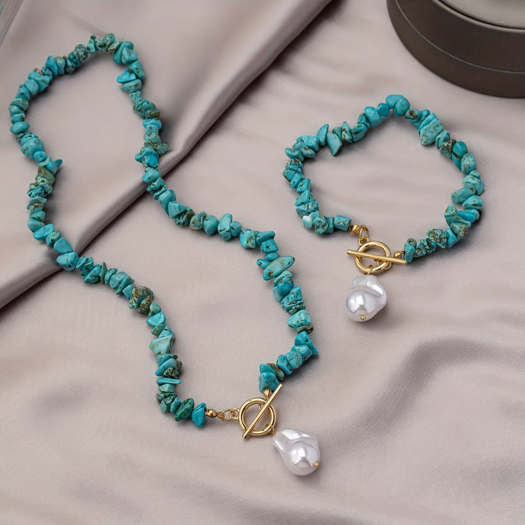 TURQUELLE | TURQUOISE &amp; PEARL NECKLACE BRACELET SET