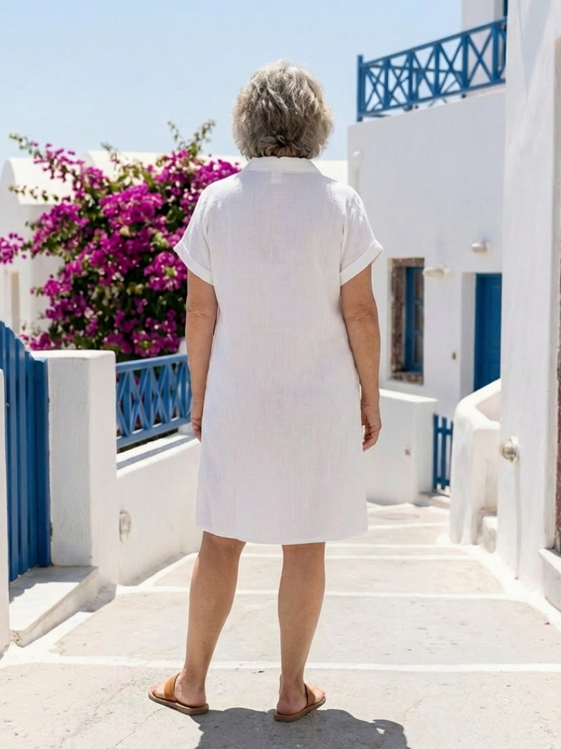HELENE | SHORT SLEEVE FRONT POCKET KNEE LENGTH DRESS