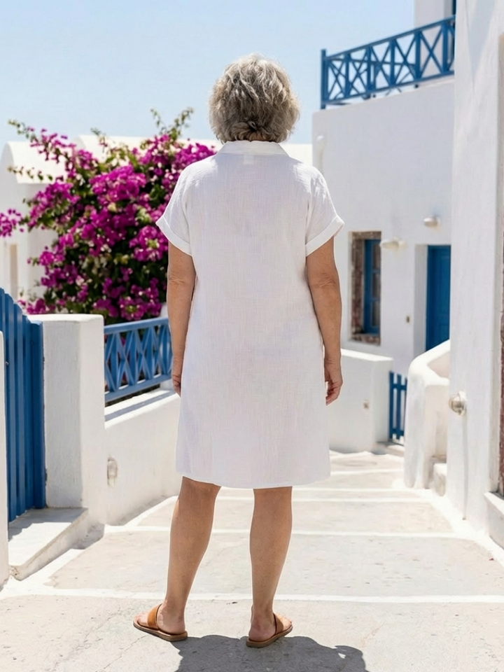 HELENE | SHORT SLEEVE FRONT POCKET KNEE LENGTH DRESS