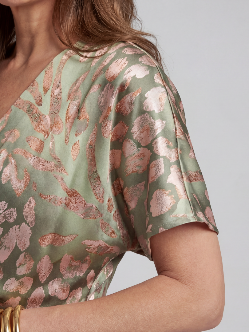 OLIVE | ABSTRACT PRINT TWIST WAIST MIDI DRESS