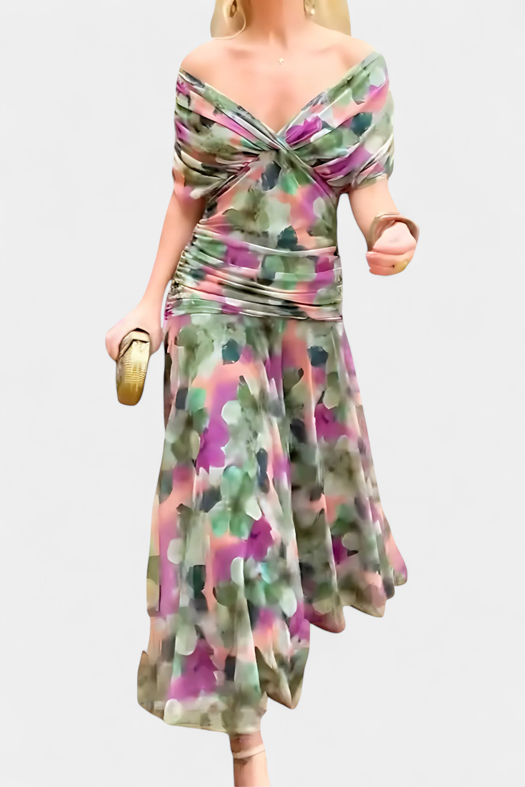SYLVIA | LONG FLORAL V-NECK DRESS