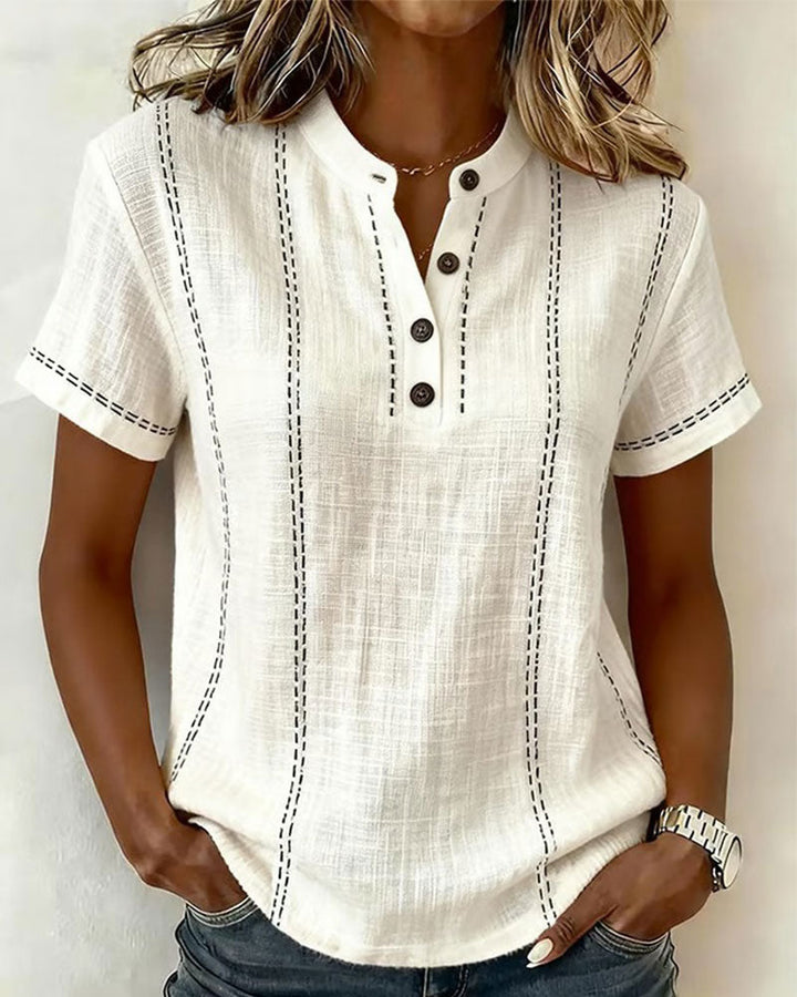 AUBREY | CASUAL BUTTON V-NECK T-SHIRT