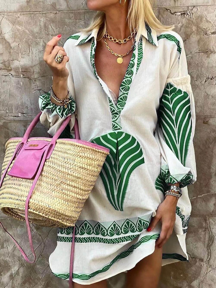 FLORE | TROPICAL LOOK SIMPLE UNIQUE PRINT HOLIDAY MINI DRESS