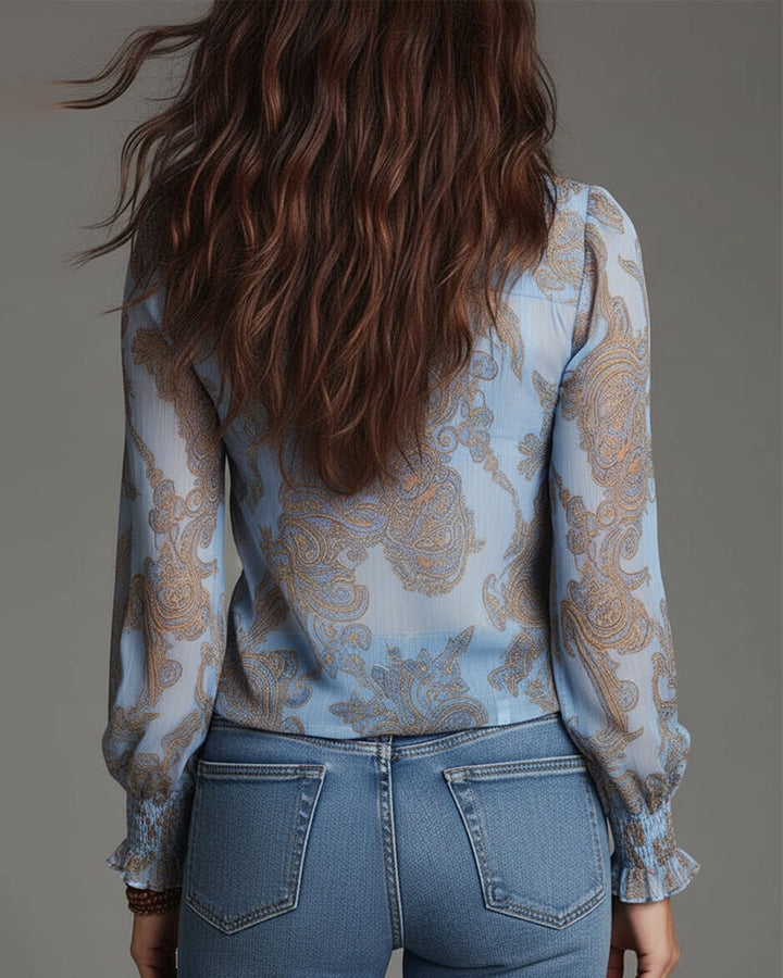 EMMA | RETRO RUFFLE HALF-ZIP BLOUSE