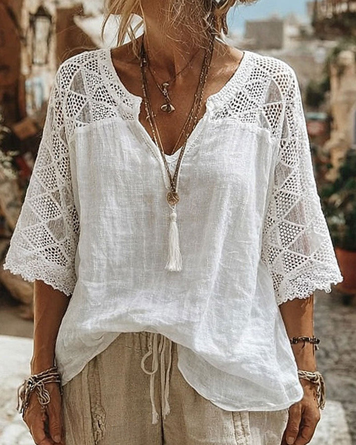 AVA | V-NECK LACE DETAIL BLOUSE