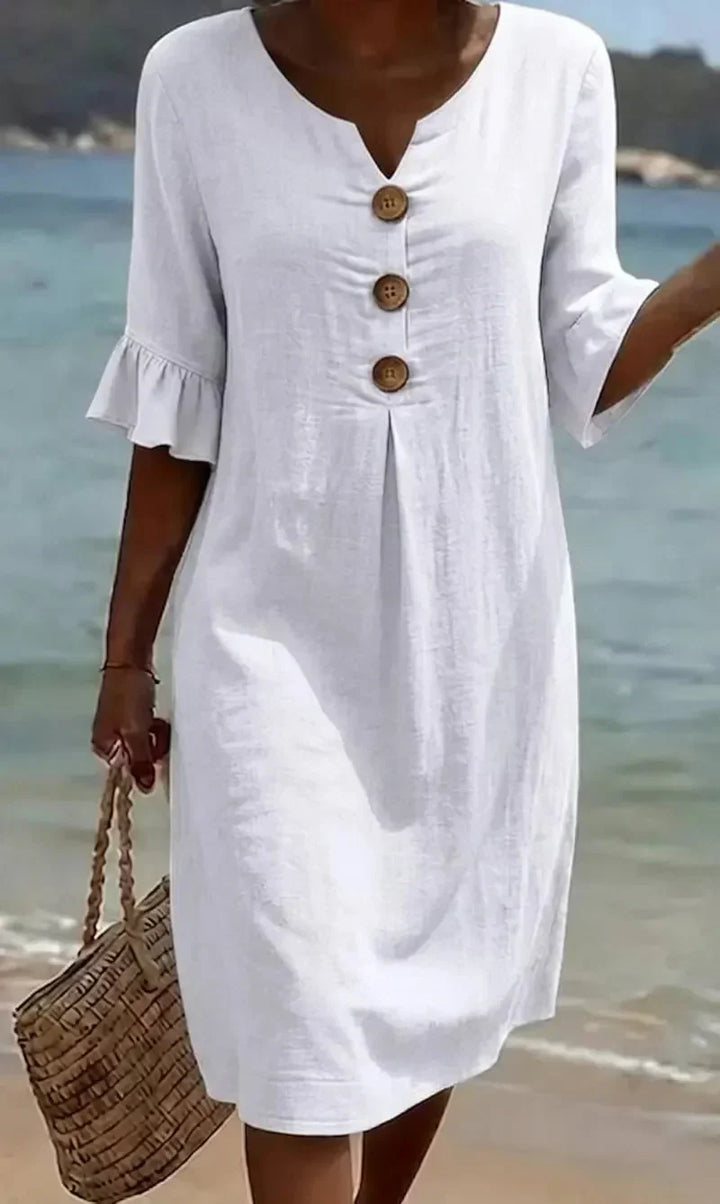 RADMILA | RUFFLE SLEEVE BUTTON DRESS
