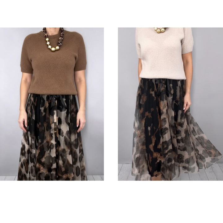 VELESSA | LEOPARD FLOWY SKIRT AND SWEATER SET
