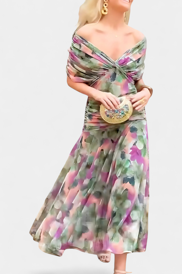 SYLVIA | LONG FLORAL V-NECK DRESS