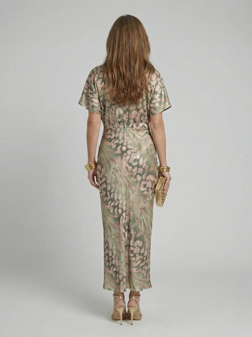 OLIVE | ABSTRACT PRINT TWIST WAIST MIDI DRESS