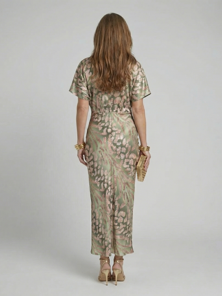 OLIVE | ABSTRACT PRINT TWIST WAIST MIDI DRESS