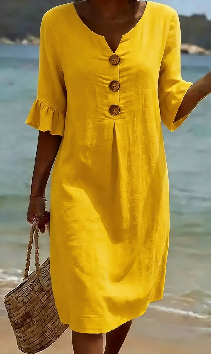RADMILA | RUFFLE SLEEVE BUTTON DRESS