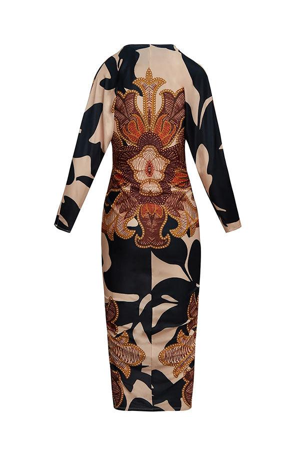 EVA | SUN ESCAPE UNIQUE PRINT DOLMAN MIDI DRESS