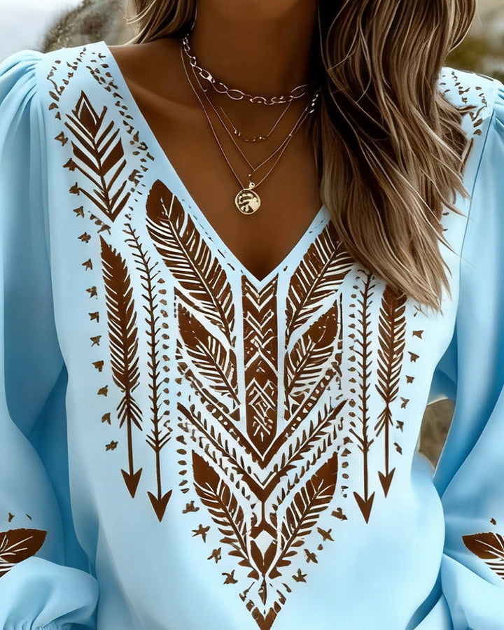 EVELYN | PUFF SLEEVE V-NECK LOOSE BLOUSE