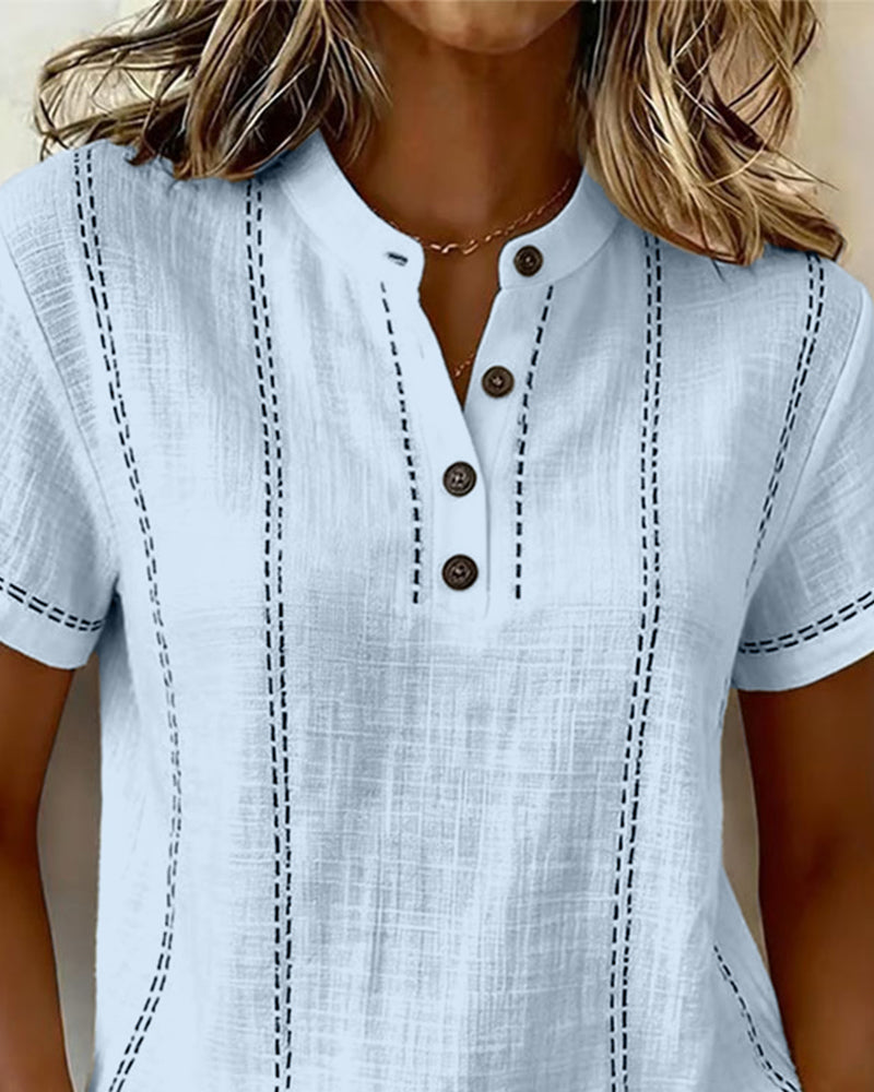 AUBREY | CASUAL BUTTON V-NECK T-SHIRT