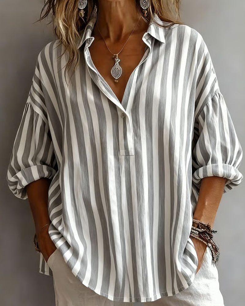 SCARLETT | LOOSE STRIPED BLOUSE WITH COLLAR