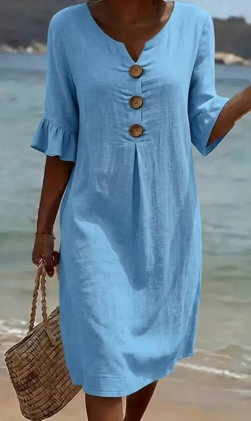 RADMILA | RUFFLE SLEEVE BUTTON DRESS