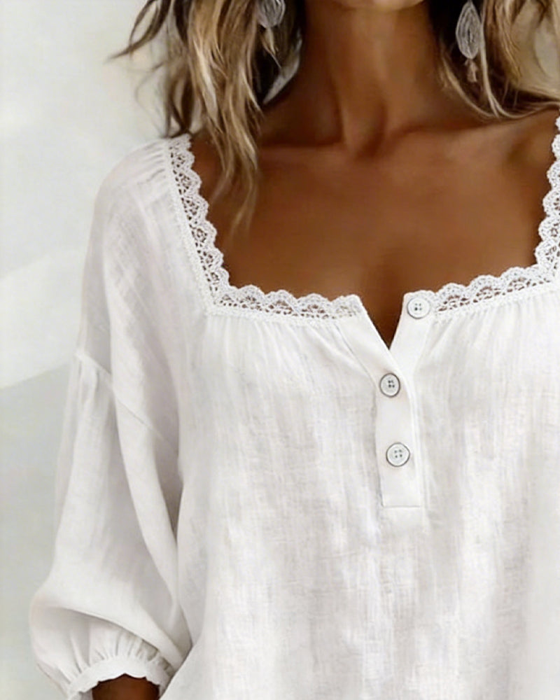 ISABELLA | SQUARE NECK LACE BLOUSE WITH PUFF SLEEVES
