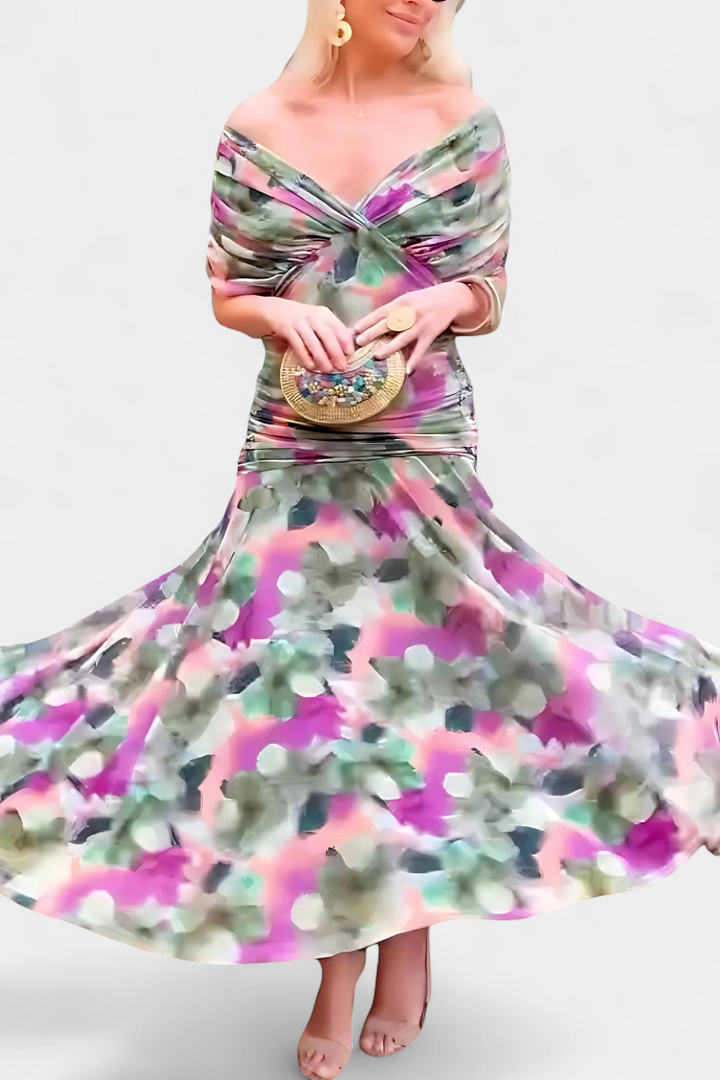 SYLVIA | LONG FLORAL V-NECK DRESS