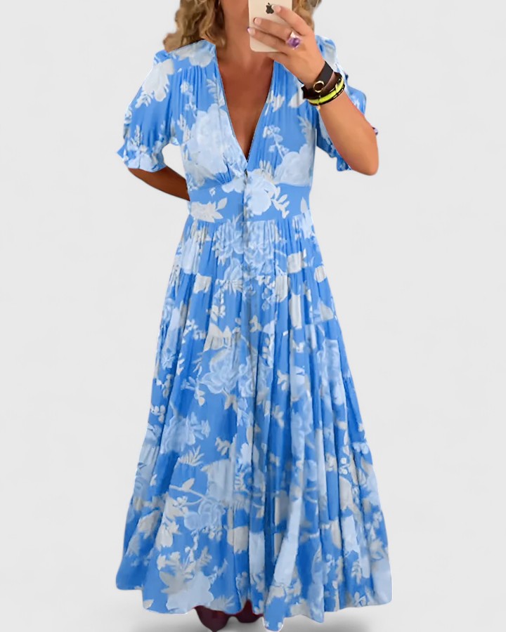 YVONNE | ELEGANT FLORAL V-NECK DRESS