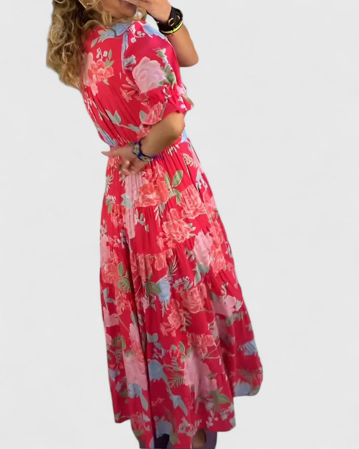 YVONNE | ELEGANT FLORAL V-NECK DRESS