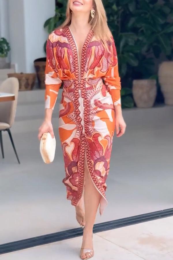 EVA | SUN ESCAPE UNIQUE PRINT DOLMAN MIDI DRESS