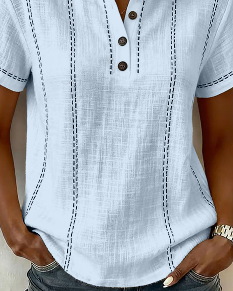 AUBREY | CASUAL BUTTON V-NECK T-SHIRT