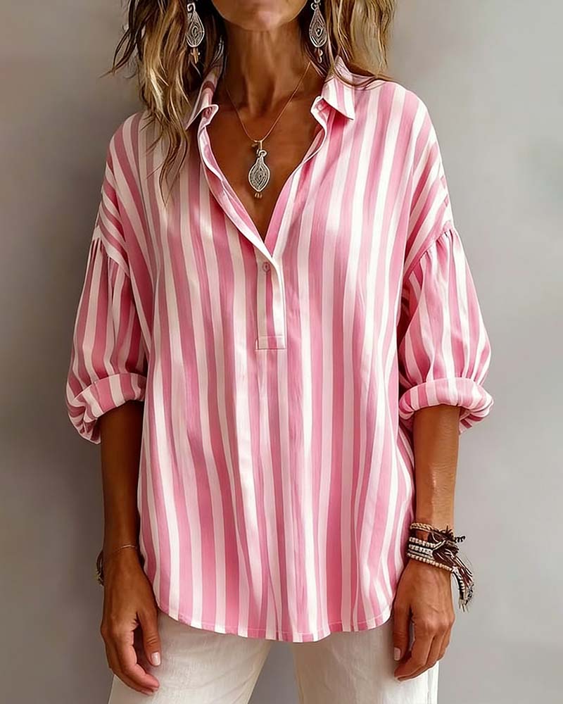 SCARLETT | LOOSE STRIPED BLOUSE WITH COLLAR