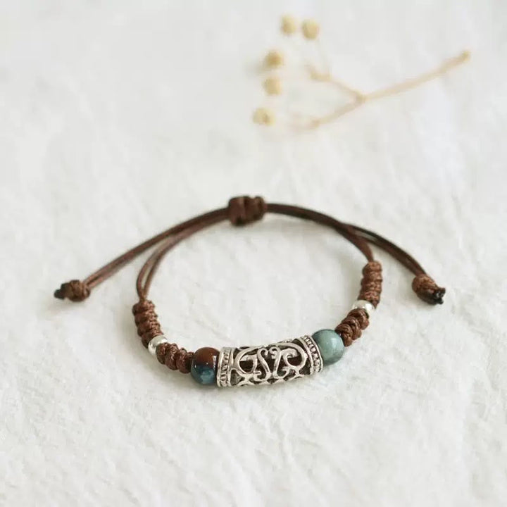 EDITH | TEAL BEAD CORD BRACELET