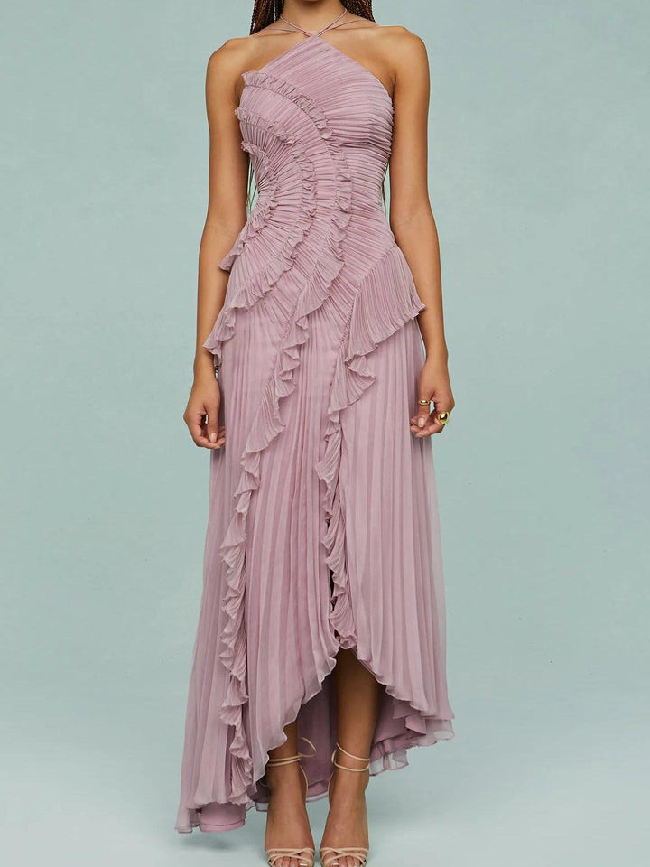 RUTH | PLEATED SUSPENDER LONG DRESS WITH SLITS DRESS