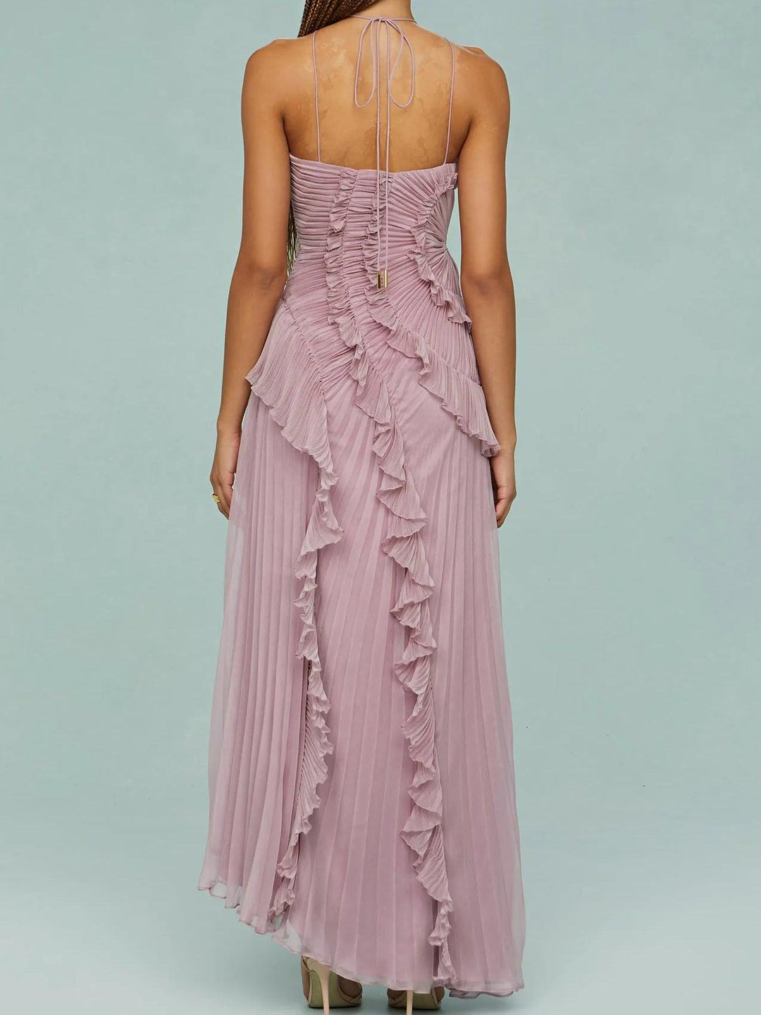 RUTH | PLEATED SUSPENDER LONG DRESS WITH SLITS DRESS